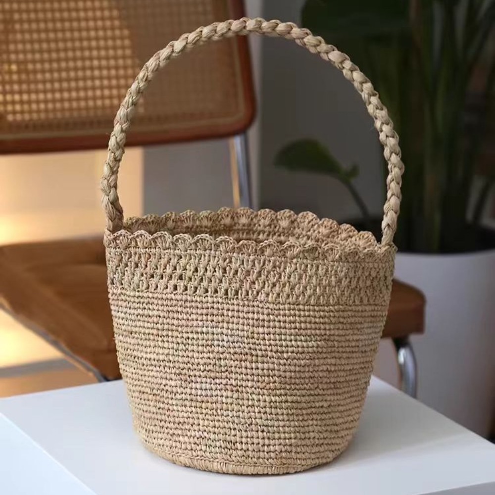 Handmade Crochet Straw Bucket  - Crochet Bag Raffia reseña y precio