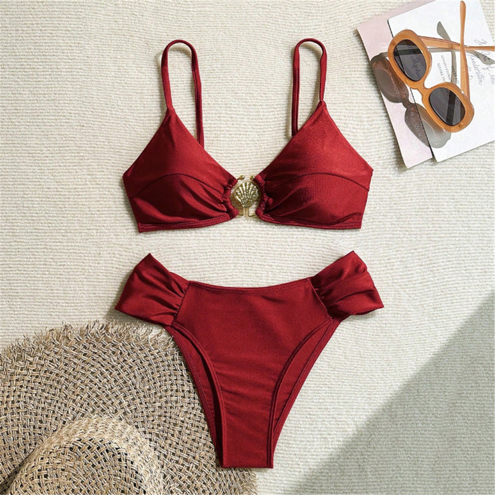 Metal Shell Ring Swimwear Sexy - Swimsuit Bikini Ruched reseña y precio