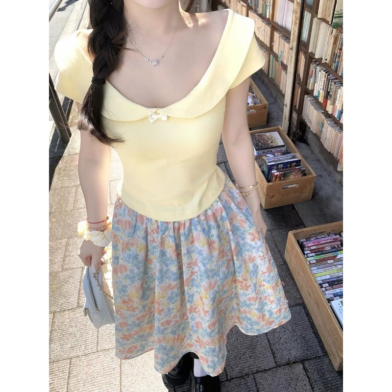 Women 2 Piece Set Bow Top And  - Midi Skirt Floral reseña y precio