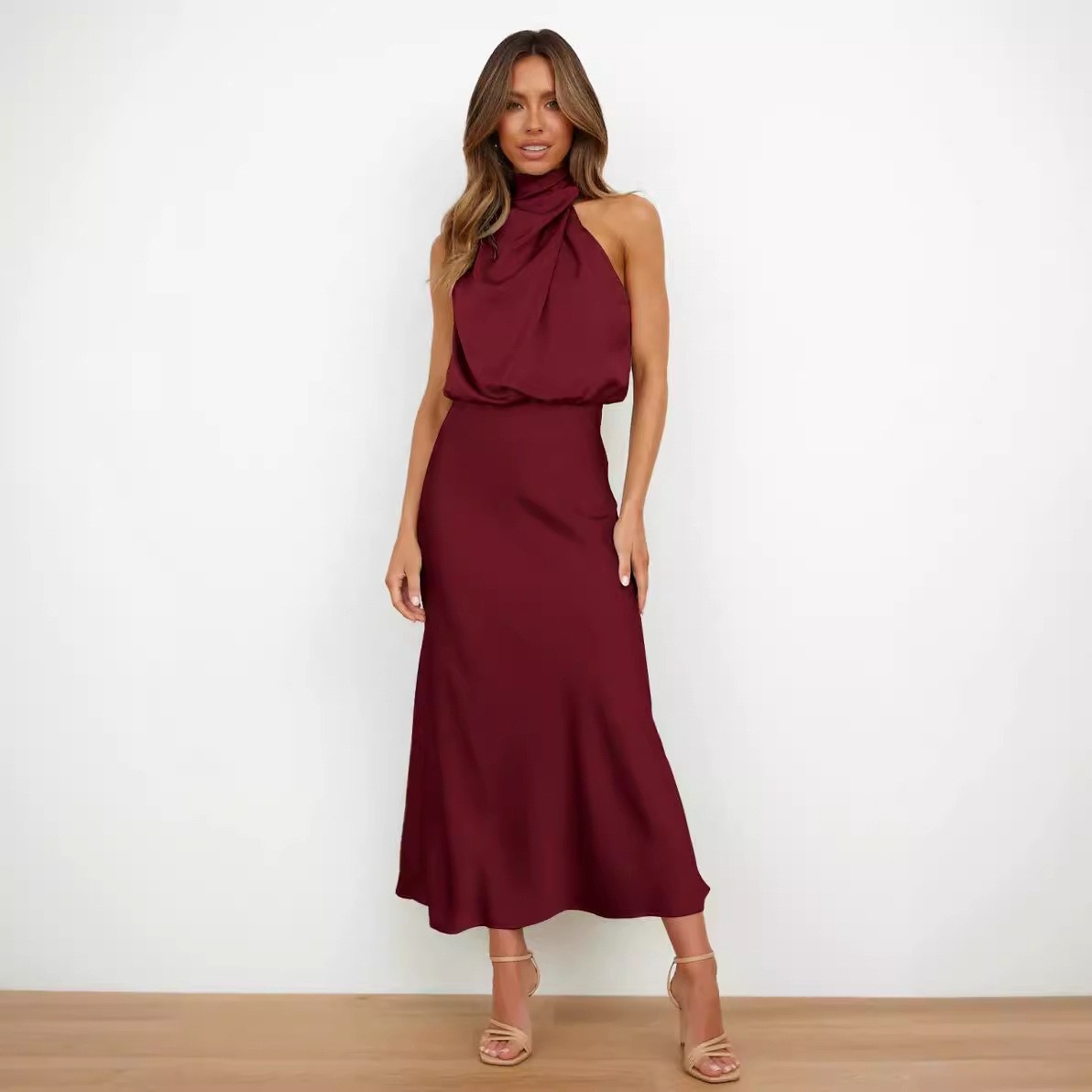 Satin Dress Sleeveless Halter  - Maxi Dress Halter reseña y precio