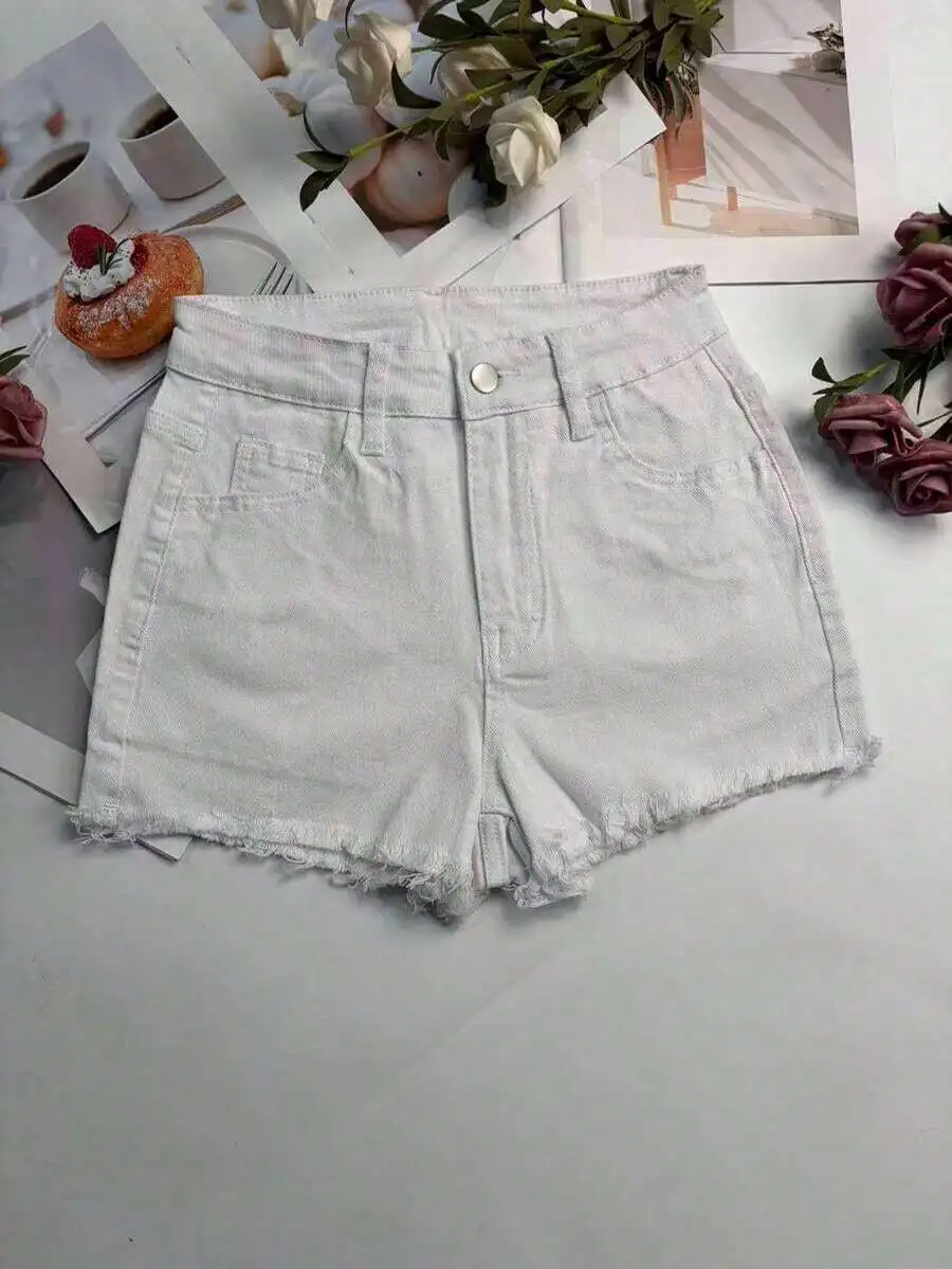 Womens White Distressed Denim  - Shorts Denim Frayed reseña y precio