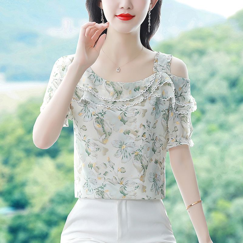 High-end Chiffon Short-sleeved - Romper Floral Print reseña y precio